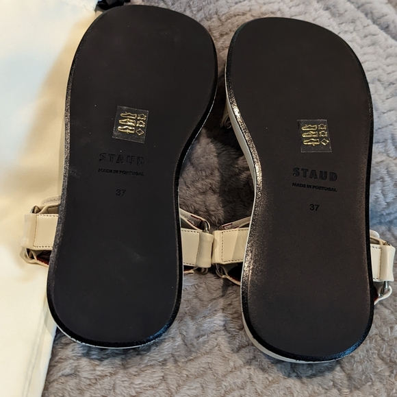 🆕 SOLD Staud Women's White Liz Leather Platform Sandals Size 37 Off White - Picture 7 of 9